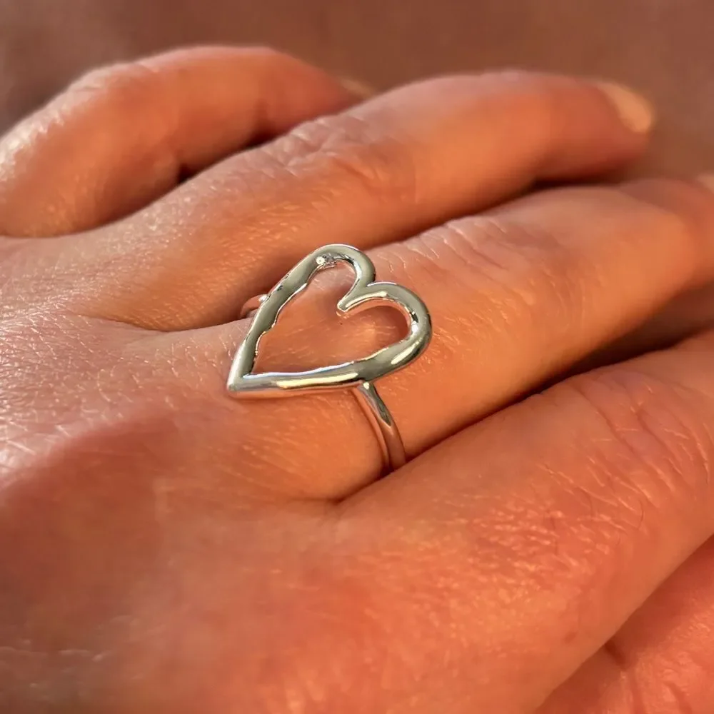 Big Heart adjustable ring in 925 sterling silver